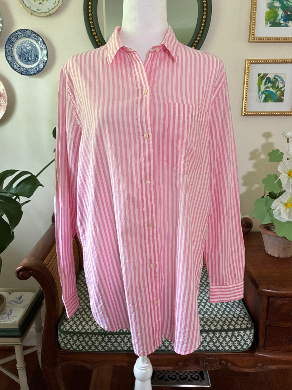 Gap Pink White Stripe Boyfriend Button Down Shirt Small
